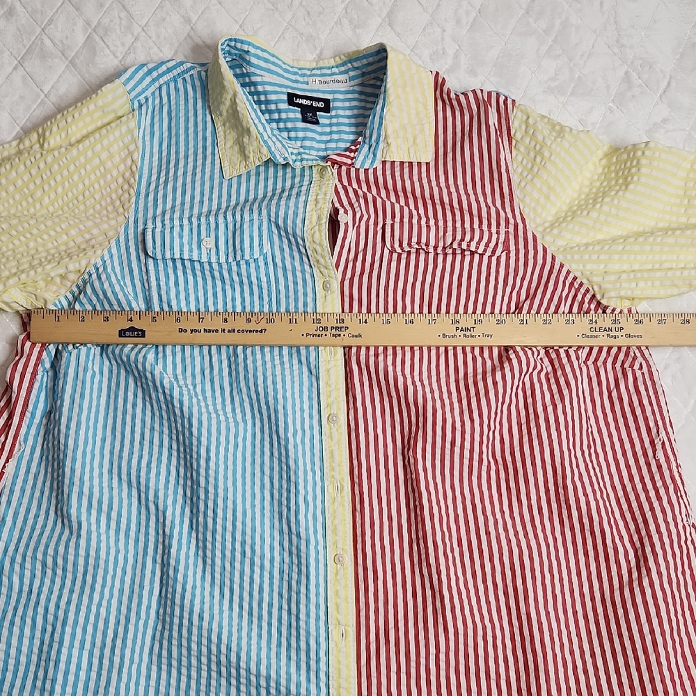 Lands' End Poplin Button Front Patchwork Long Sle… - image 6